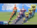 Big  small spongebob with saw wheels vs mr krabs vs patrick on a motorcycle vs train  beamng