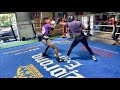 Sparring at the boxing gym knock down