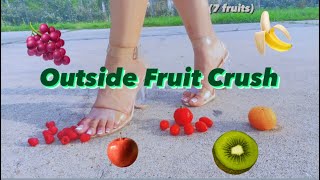 (Asmr) Crushing 7 different Fruits Outdoors 🍇🍎🍊🍌🥝🍅🫐 👠 #fruit #fruitcrush #outdoors #asmr