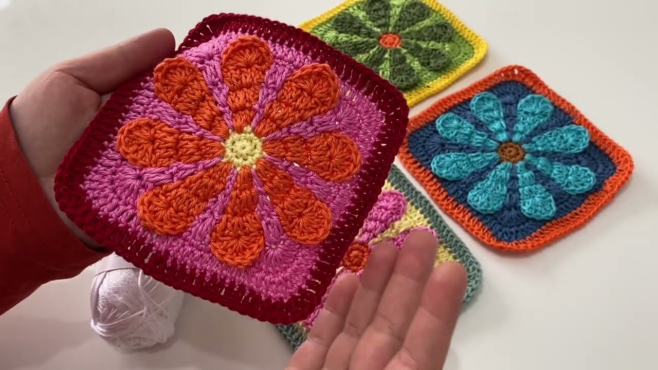 ÇİÇEK MODELLİ KARE MOTİF YAPIMI - KOLAY ÖRGÜ MODELLERİ