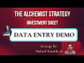 Alchemist strategy investment sheet data entry
