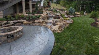 Pondless Waterfall Build with Fire Pit and Landscape!