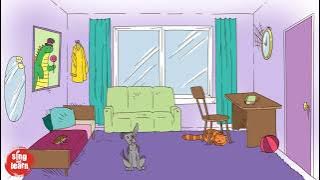 My room vocabulary song in English for kids. Furniture, pets, objects. Learning songs.