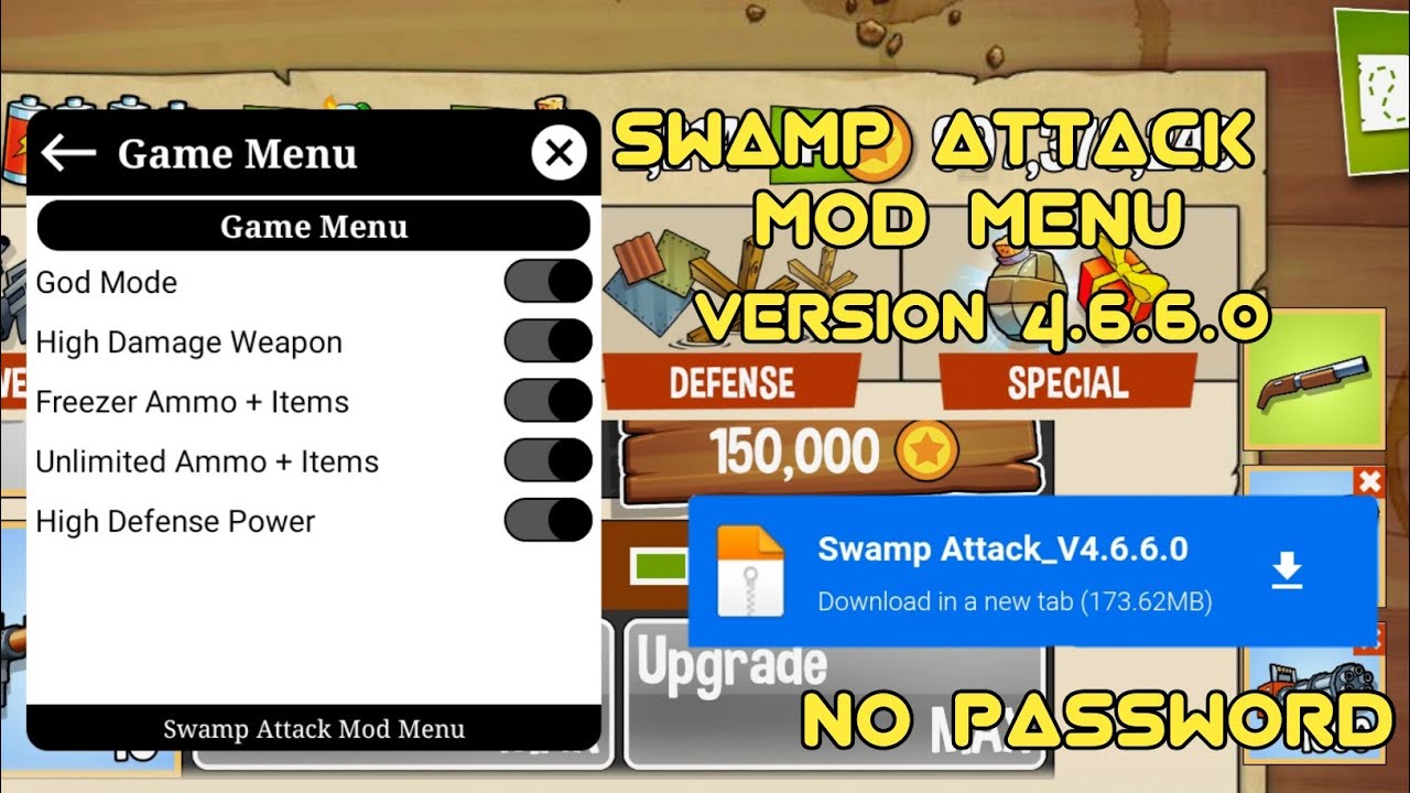 Меню мода Swamp Attack версии 4.6.6.0 | Без ключа | Без пароля | Ссылка Mediafire