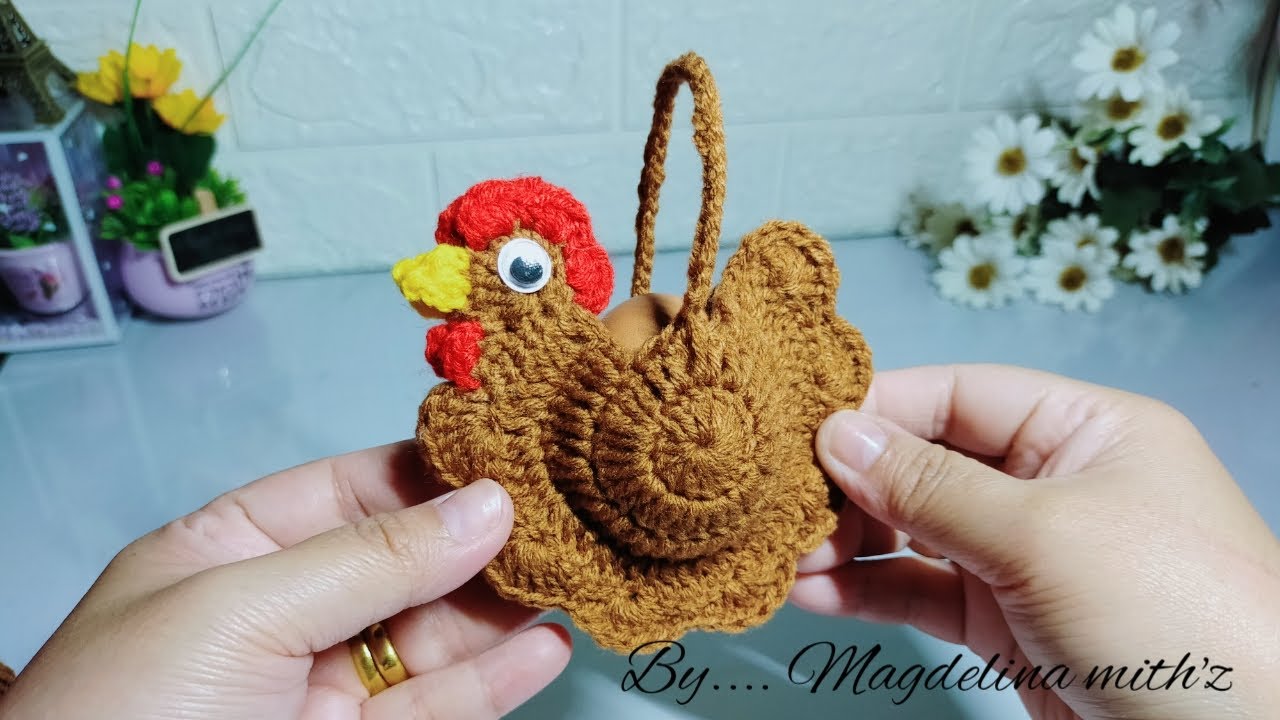 Crochet egg cover ~ Cara Kait bakul telur bentuk ayam