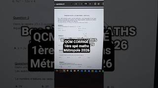 Correction QCM Première spécialité maths 2026 Métropole — Automatismes sans calculatrice