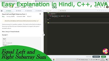 Equal Left and Right Subarray Sum | Hindi | GFG POTD | C++ | Java | Tc:- O(N) | Sc:- O(1)