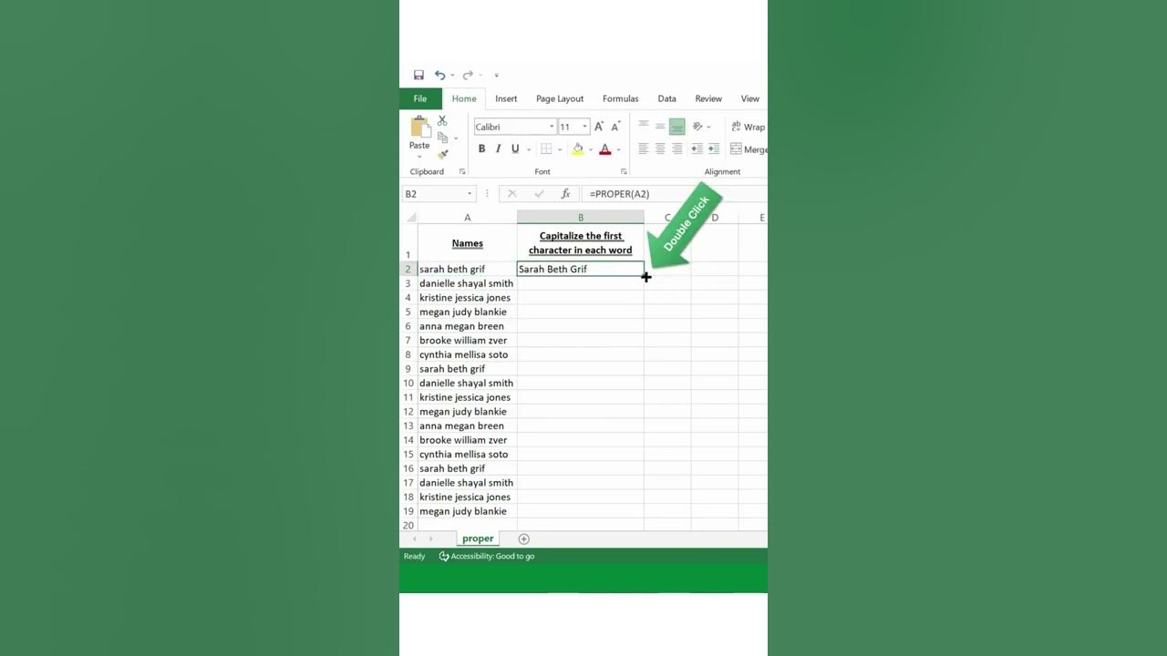 How to capitalize the first letter of each word in excel proper