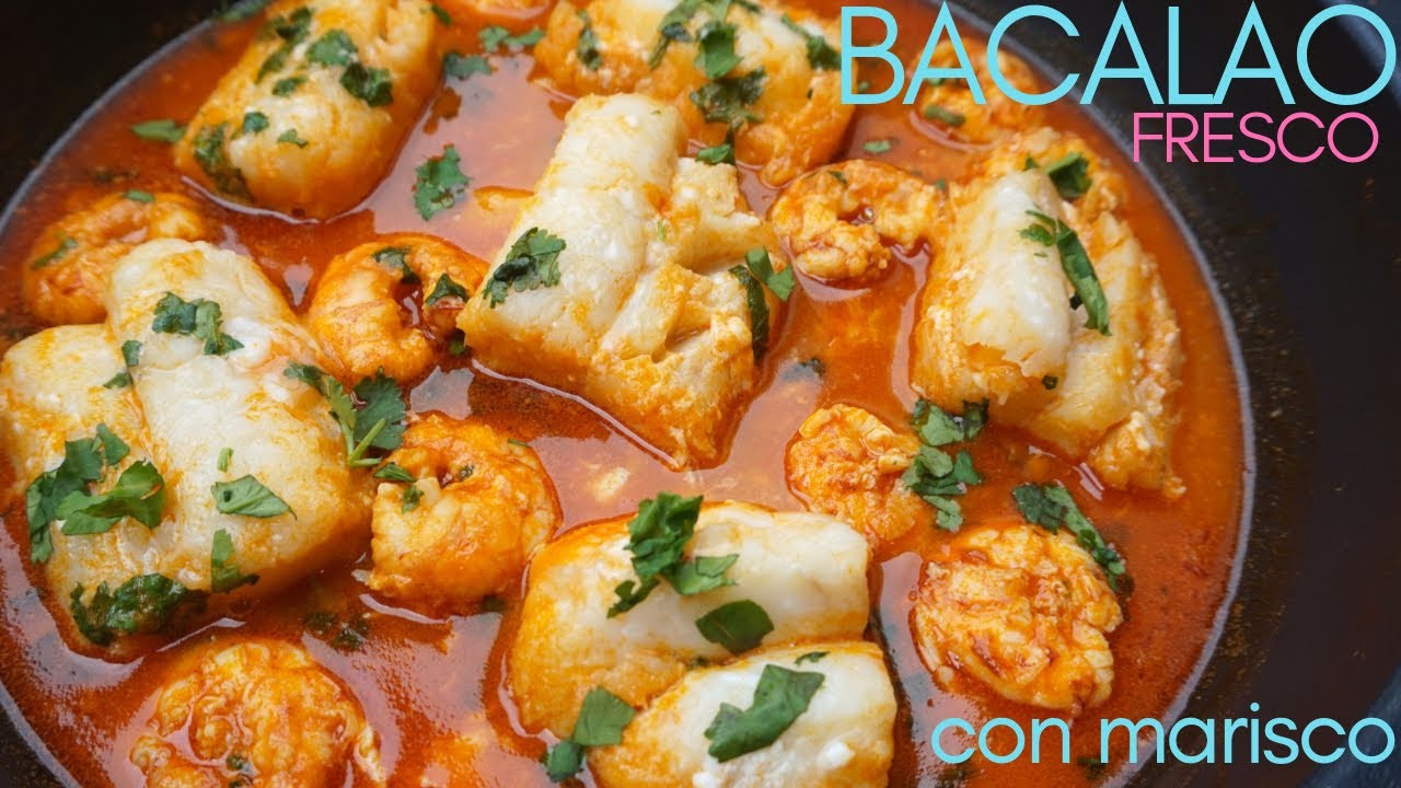 BACALAO 🐟fresco con 🦐 MARISCO (langostinos, gambas o gambones), Listo en 30 minutos.
