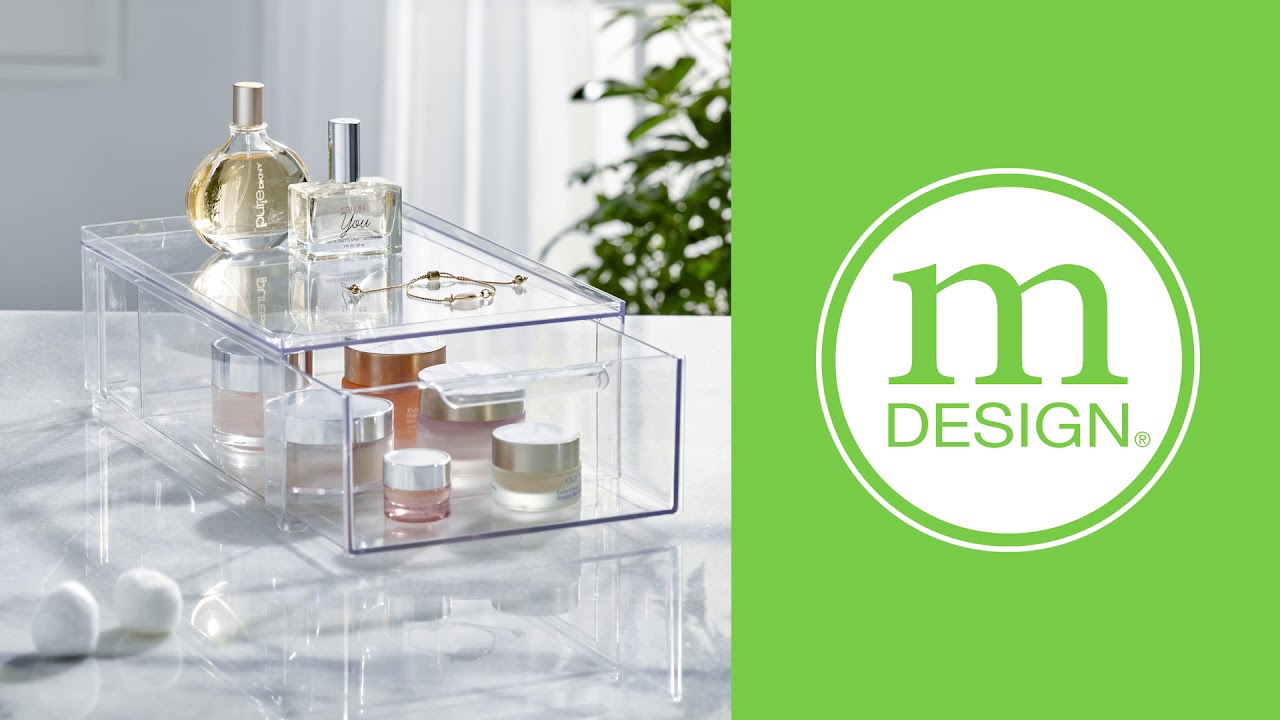mDesign Clear Stackable Makeup Storage Box with Pull-Out Drawer