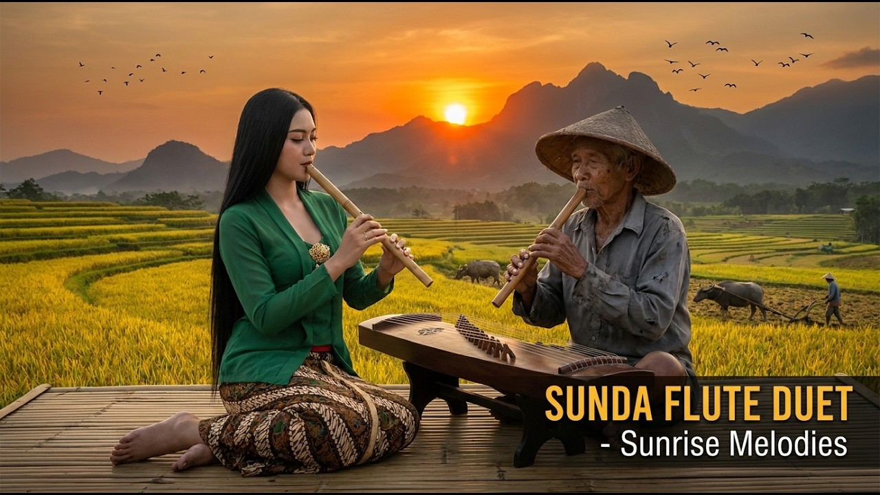Suara Alam \u0026 Musik Sunda Asli 🎋 Relaksasi Suling Bambu dan Kecapi di Tengah Pesawahan Indah