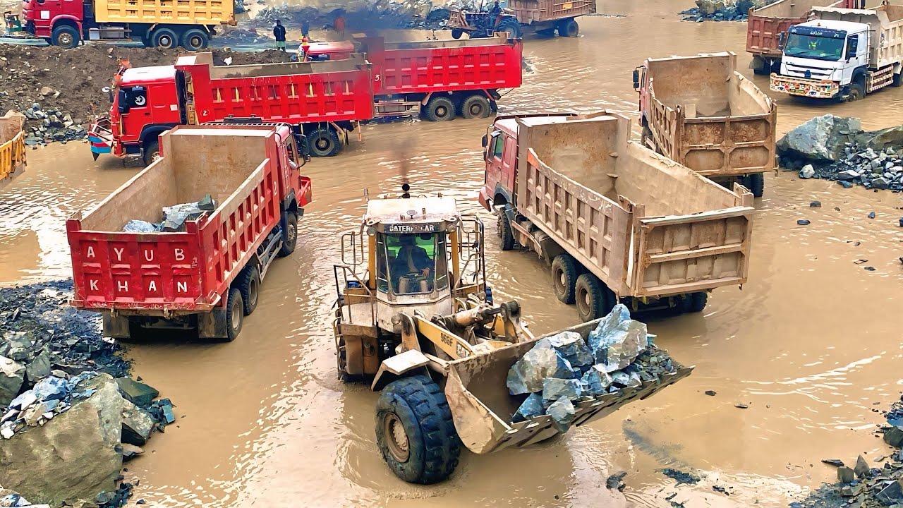 The Powerful Caterpillar 966E vs 966E Tumptruck Overloaded. Heavy machinery Loader 
