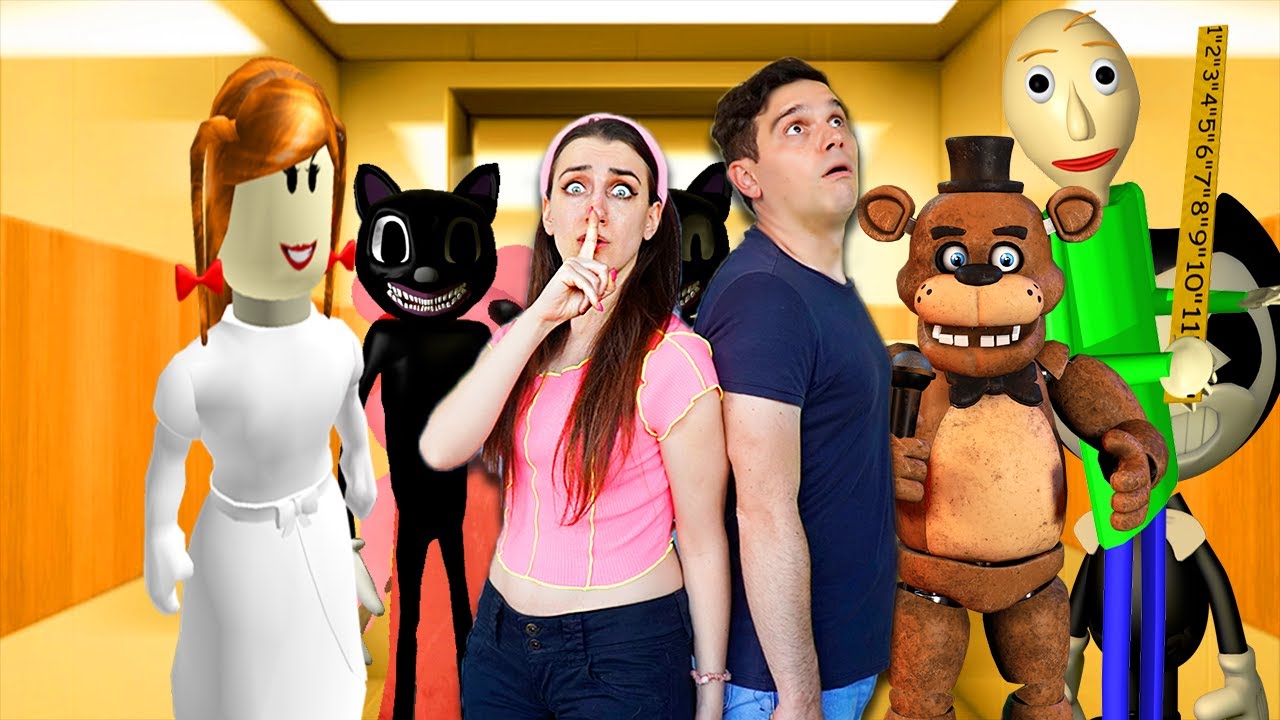 SALIAMO SULL'ASCENSORE PAUROSO 3!!!!CON BALDI, ANNABELLE, BENDY, CARTOON CAT, FNAF!!