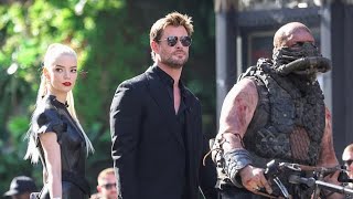 Anya Taylor-Joy and Chris Hemsworth arrive at Jimmy Kimmel Live to promote Furiosa A Mad Max Saga