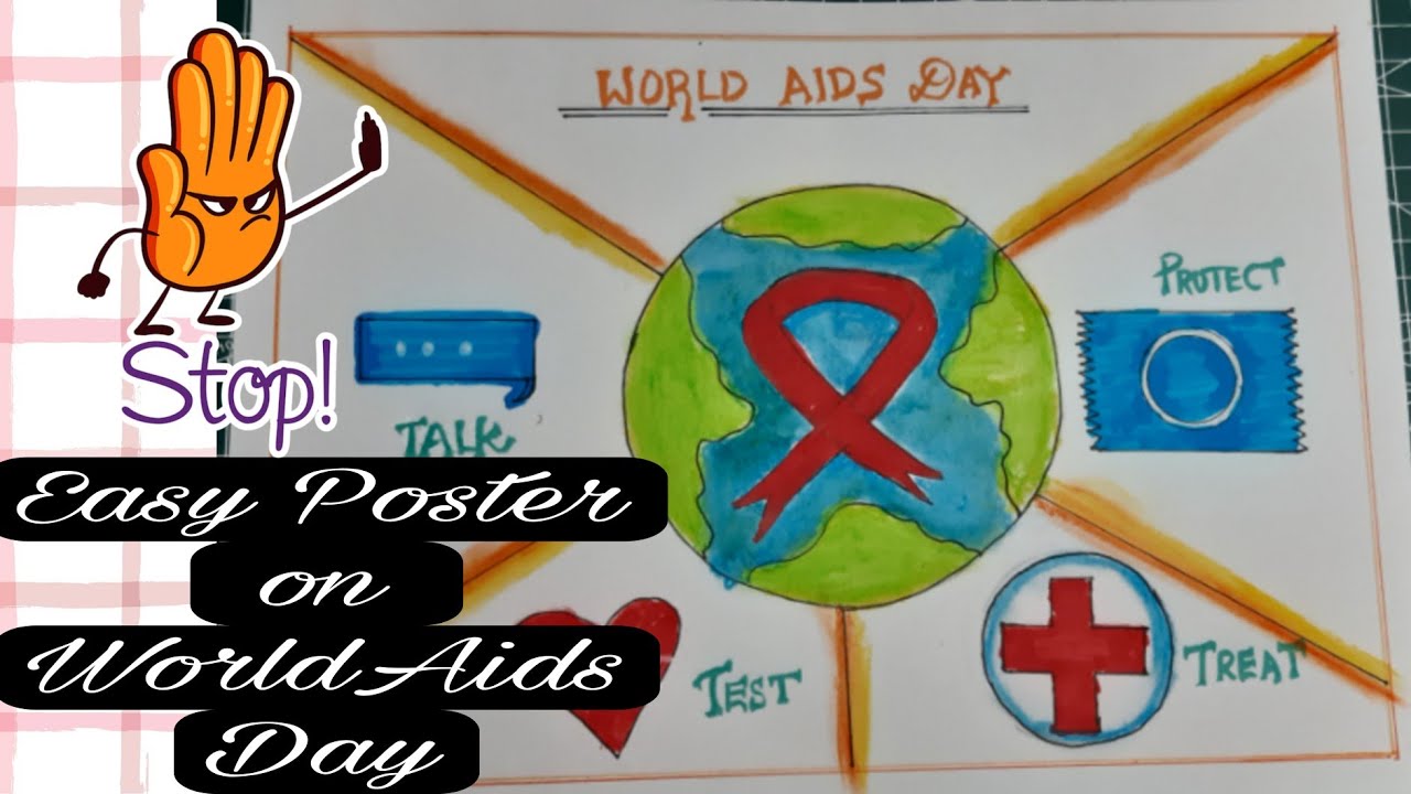 How to Draw an Easy Poster on Aids Day || Poster Drawing || Last Minute ...