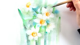 水彩画]滲みを使ってスイセンを描く/watercolorpainting/制作過程