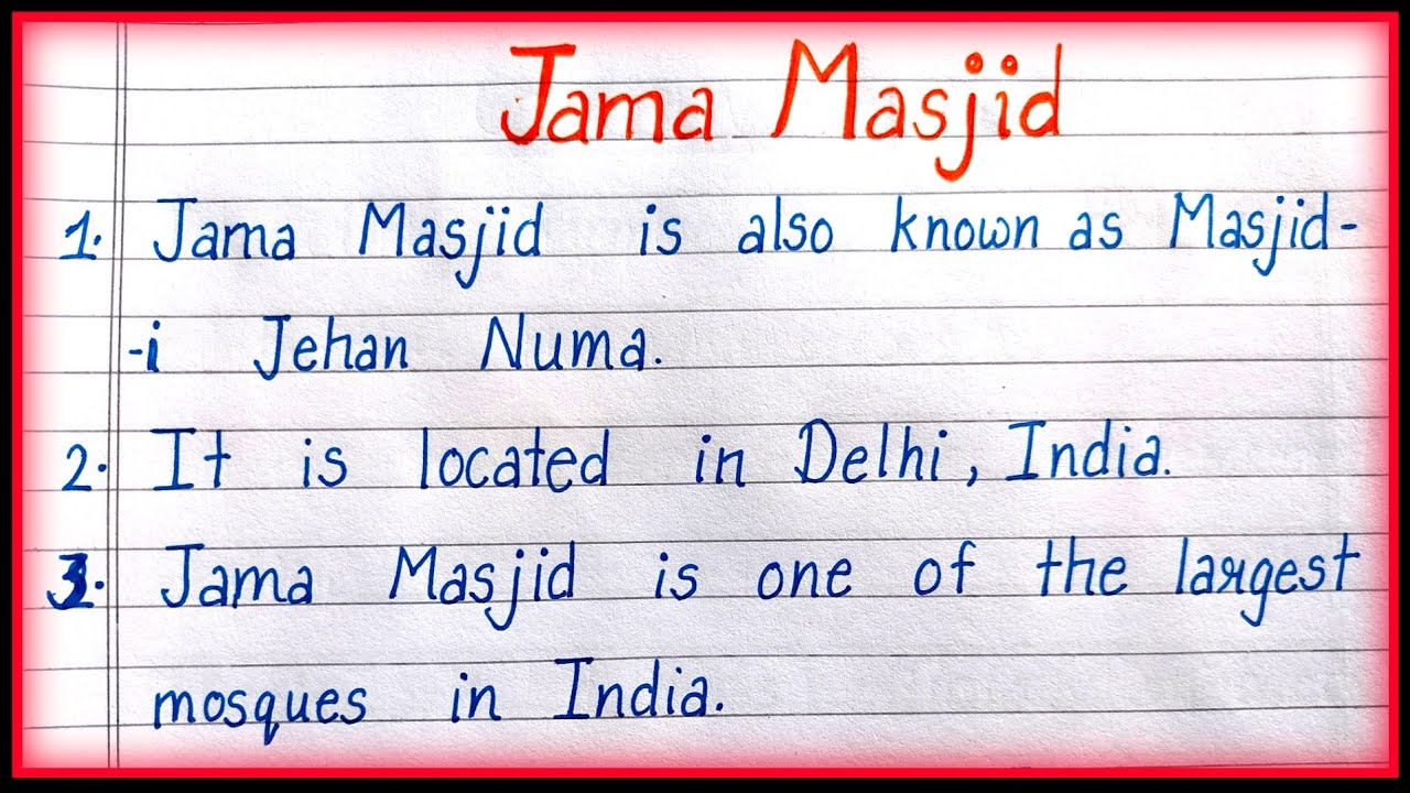 10 lines jama masjid essay in english