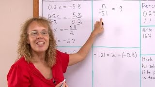 Simple equations with decimals - pre-algebra/7th grade math