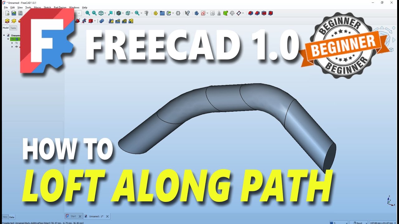 FreeCAD 1.0 Parametric Part How To Loft Along Path - YouTube