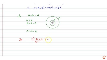If A and B are disjoint sets then the value of `n(AuuB)` is
Let A and B two sets such that `Au...
