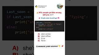 Like if you got it right✅👍, Subscribe @CodePadi_Tamil for more Python Quiz🚀 #shorts #trending