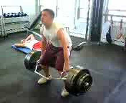 WWW.TrainWithParamount.com - DB Athlete deadlifts 425. TJ's max deadlift is 425, max bench is 235, max neutral grip pull-up with a 60 pounder, max squat is 3...