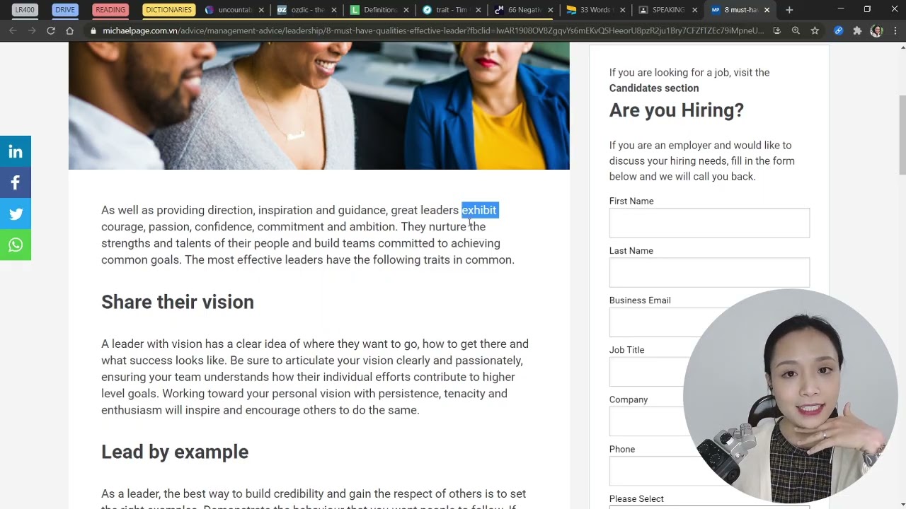 ĐỌC BÁO ĐỂ HỌC TOEIC SW #8: 8 PHẨM CHẤT CỦA NGƯỜI LÃNH ĐẠO