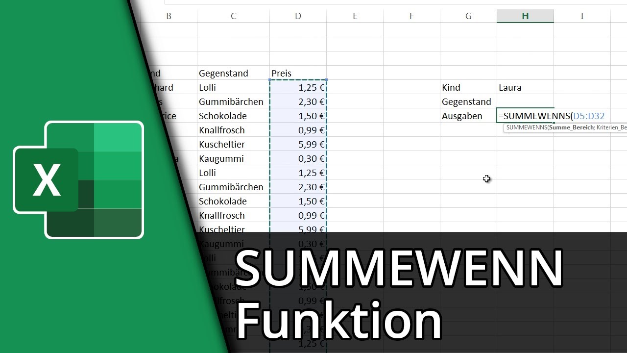  New Excel SummeWenn Funktion (\u0026 mehr) ✅ =SUMMEWENN/SUMMEWENNS() [Deutsch/HD]