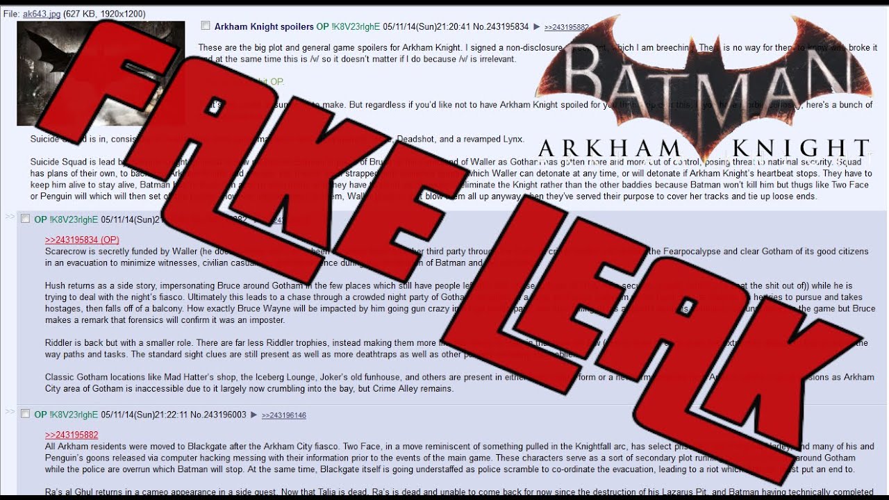 Batman Arkham Knight | PLOT LEAK IS A FAKE ?!!