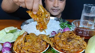 EATING SPICY OILY CHICKEN SKIN CURRY | SPICY EXTRA GRAVY | SALAD & WHITE RICE || EATING SHOW 😋