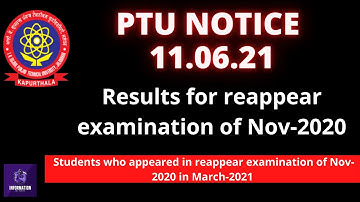 PTU Reappear Result Nov 2020 who appeared in March 2021 || Information by Parth