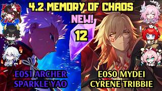 E0 Archer Sparkle Yao & E0 Mydei Cyrene Tribbie | 4.2 NEW Memory of Chaos 12 | Honkai Star Rail