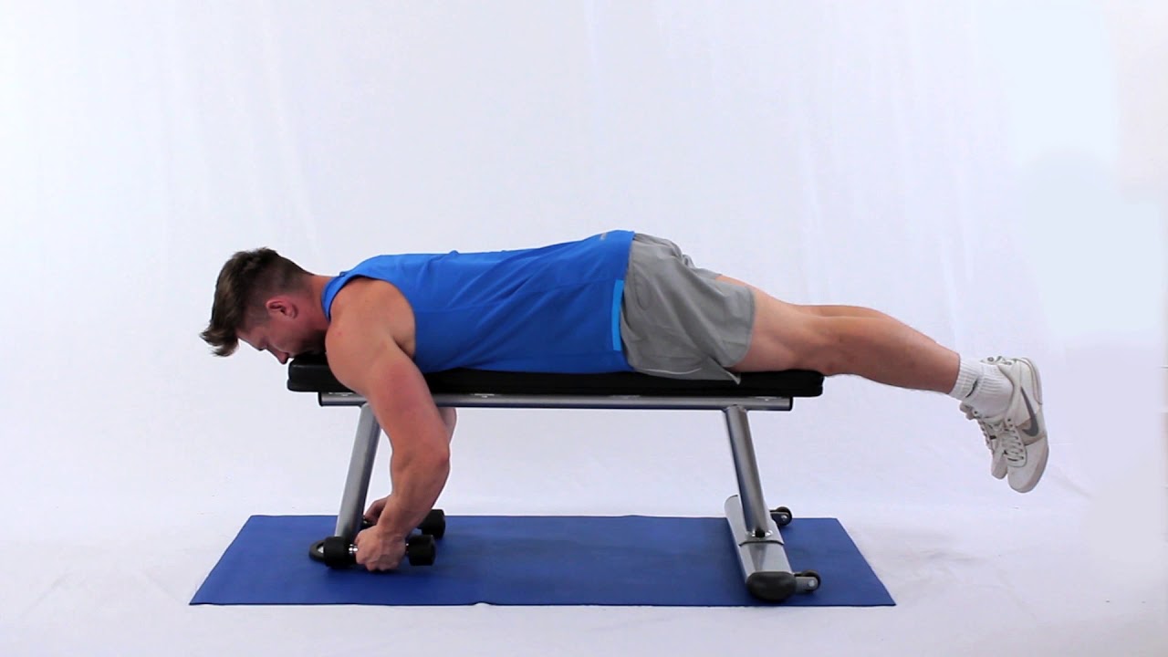 Prone midtrapezius raise with dumbbells YouTube