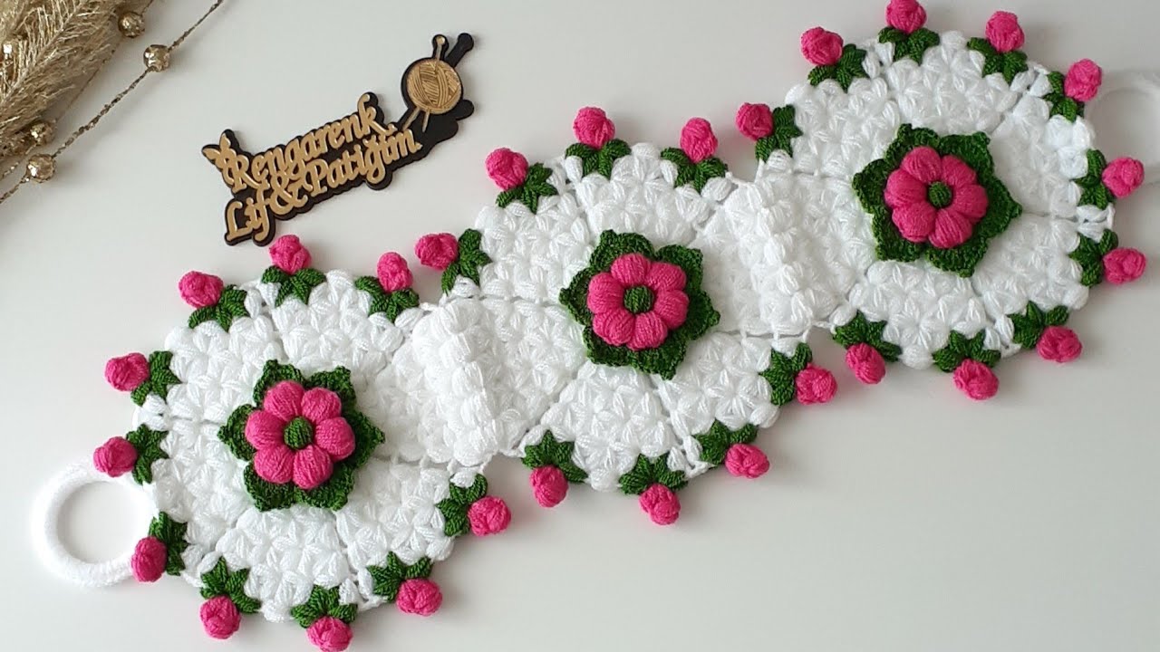 TAM ÇEYİZLİK HARİKA,KOLAY TOMURCUKLU/ÜÇBOYUTLU UZUNLİF YAPIMI#crochet#takımlif#rengarenklifvepatigim