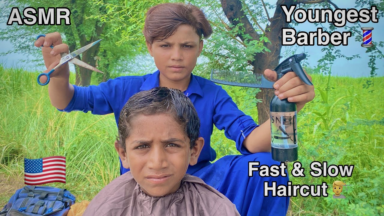 ASMR youngest Barber 💈 In the world 🌍 Fast and Slow Haircut 💇‍♂️