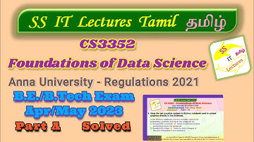 CS3352 Foundations of Data Science 2024 Anna University Solved #datascience #Solved #universityexam