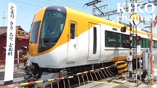 踏切 近鉄電車と阪神電車そして近鉄特急の通過集 枚岡3号踏切道 railroad crossing japan