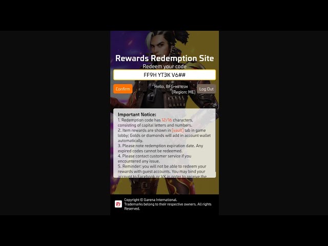 Free Fire Reward Redemption, Software