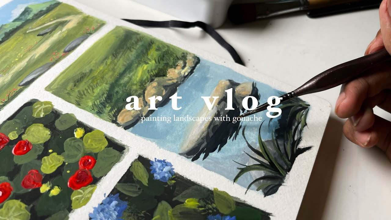 art vlog 🌿 painting mini landscapes with gouache - YouTube