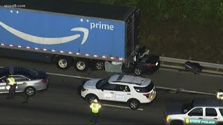 2 lanes closed on I-95 South in Virginia after person dies when car goes under Amazon Prime tractor