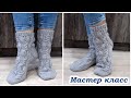 Носки спицами с листьями и косами Пятка подкова Подробный Мастер класс