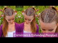 Dutch Braid Cornrows & Extended Ponytail | Cornrow Hairstyles | How to Braid Own Hair