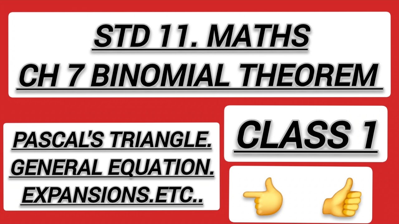 ch 7 Binomial Theorem.Introduction. Std 11.Maths.class 1.Pascals Triangle,Binomial expansions etc..