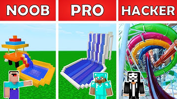 Minecraft Battle: CHILDREN WATER SLIDE BUILD CHALLENGE - NOOB vs PRO vs HACKER / trolling Animation
