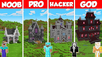 Haunted Castle Build Battle Challenge - Noob vs Pro vs Hacker vs God - Minecraft Animation