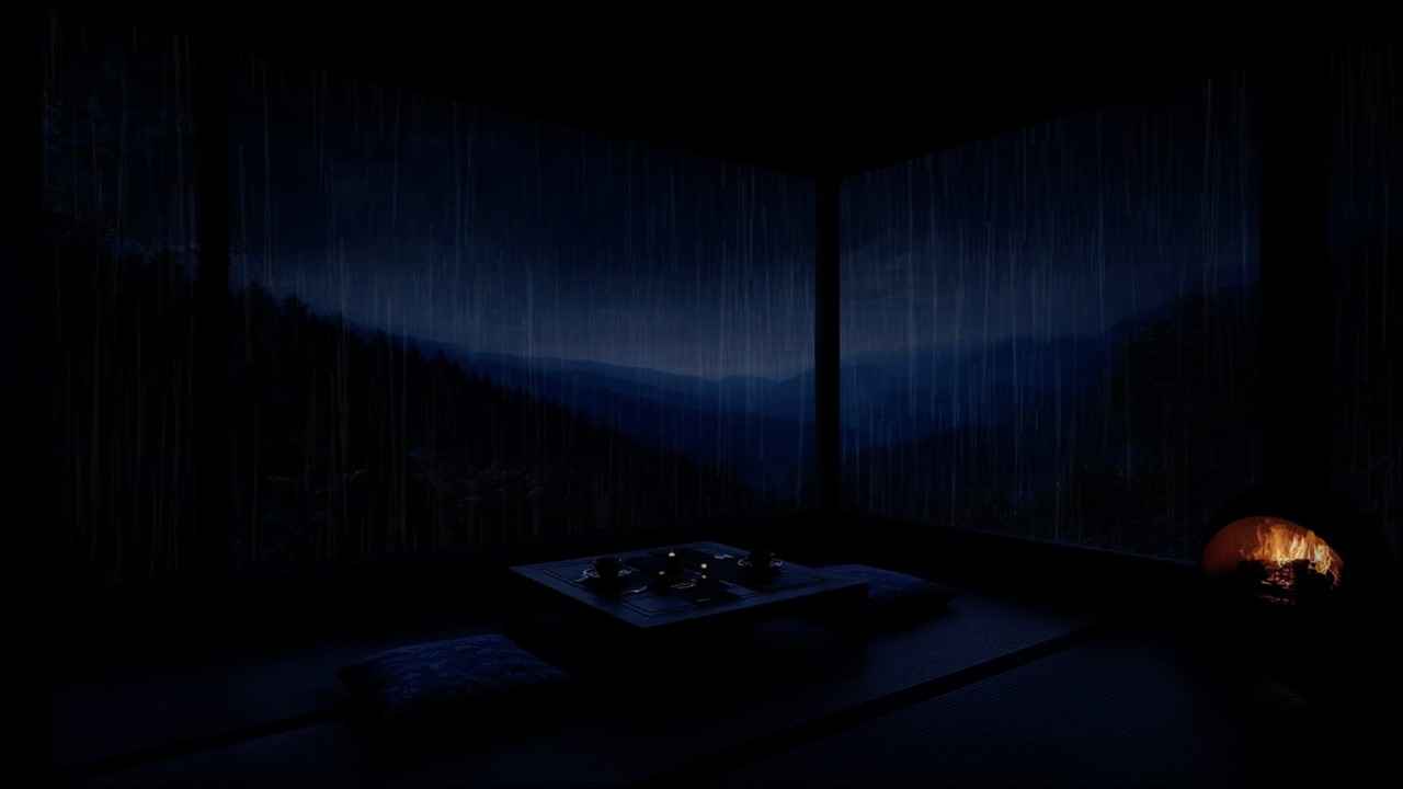 Deep Mountain Rainfall After Dark 🌧️ (No Ads) | Dark Bedroom Ambience for Deep Sleep