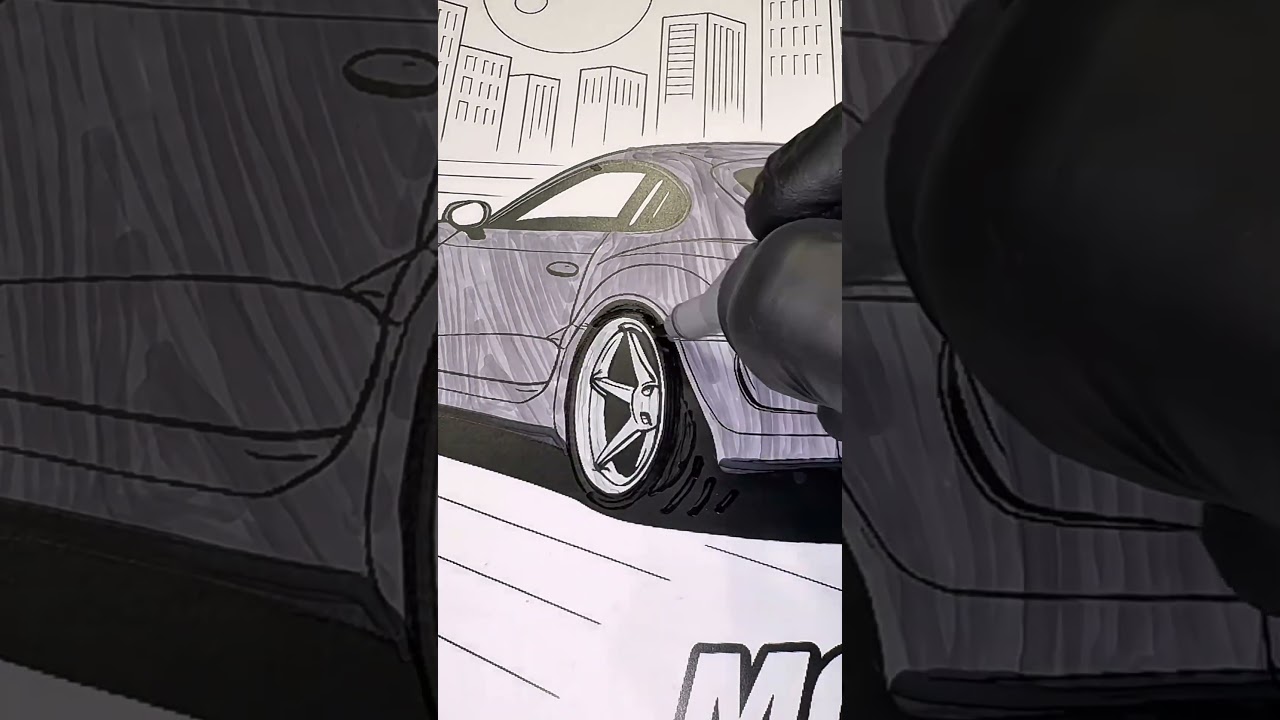 Day 8 of coloring my JDM car coloring book 🚗🔥 Today I went with a clean grey MK4 Supra...