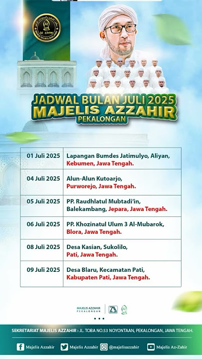JADWAL MAJLIS SHOLAWAT AZ ZAHIR BULAN JULI 2025 #azzahir #azzahirpekalongan #trendingshorts