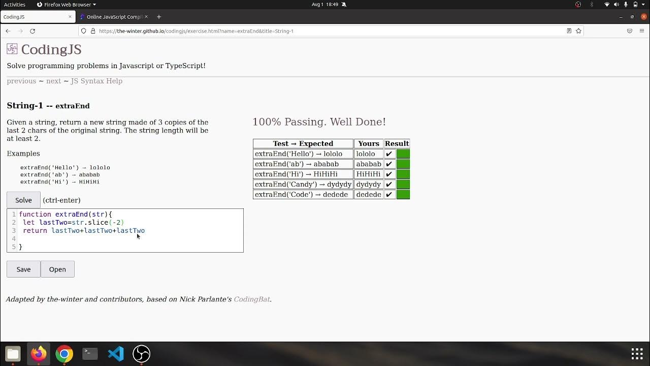 String 1 extraend javascript solution youtube