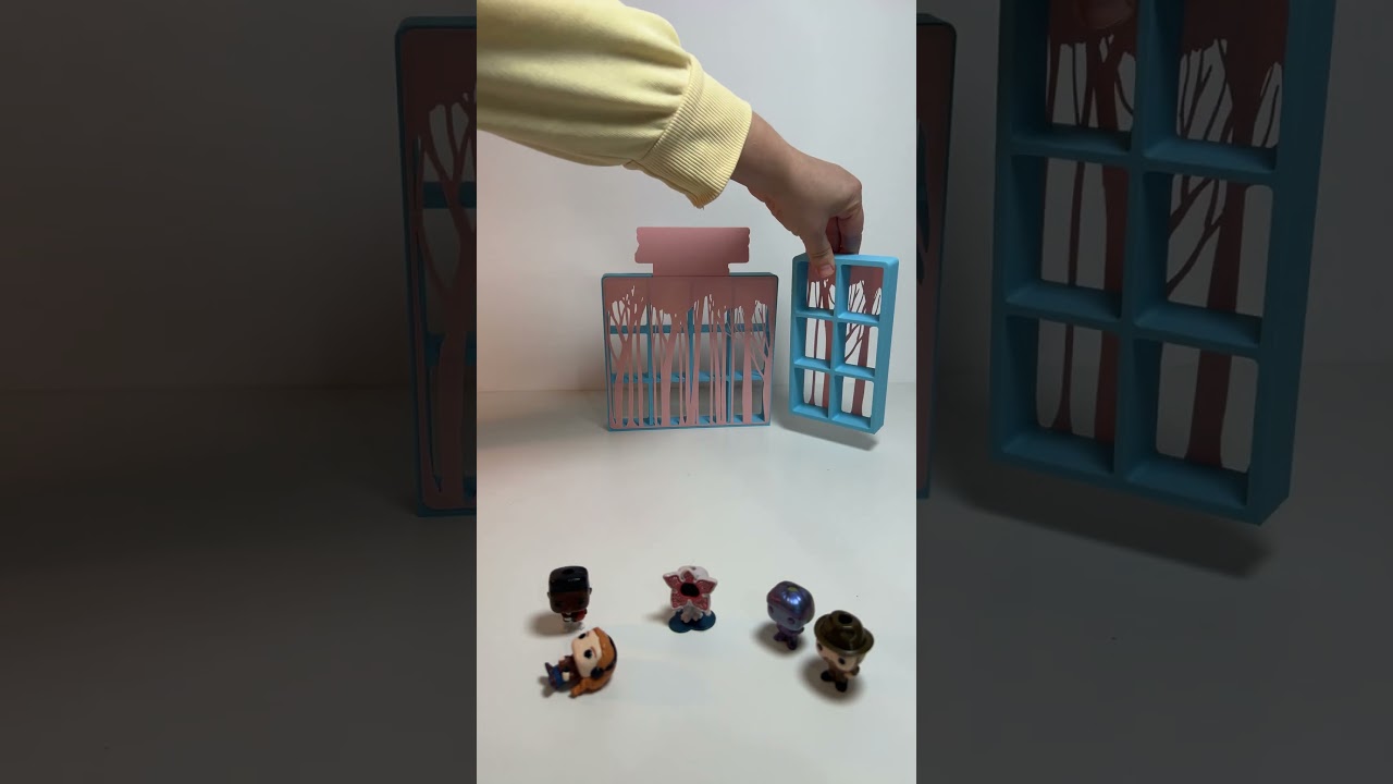 Pink + Blue PLA Shelf for Kinder Stranger Things Figures.  Bambu Lab